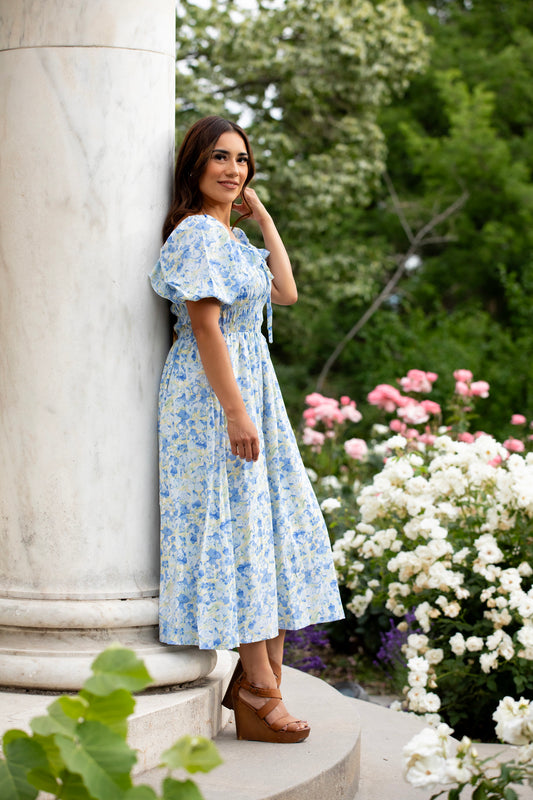 Verona Floral Blue Midi Dress