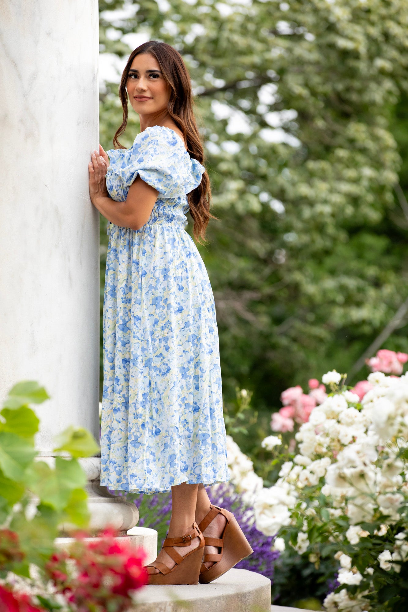 Verona Floral Blue Midi Dress