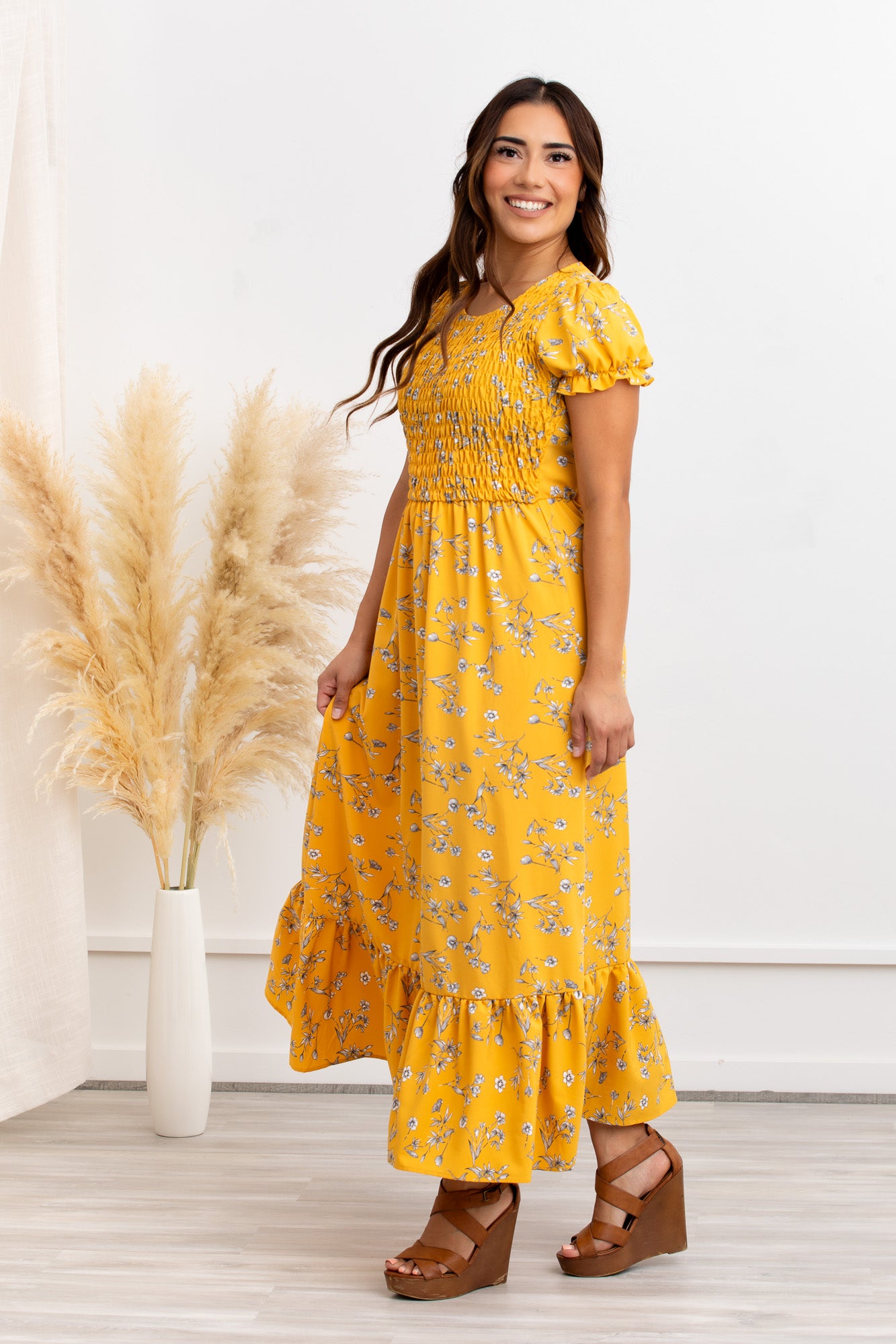 Kayla Floral Smocked Bodice Dress