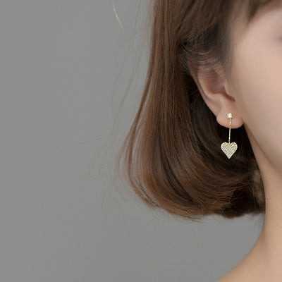 Asymmetrical Crystal Heart Stud Earrings – Gold or Silver