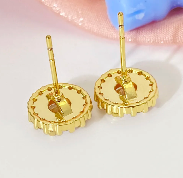 Elegant Gold-Plated Stud Earrings Sparkling Round Cubic Zirconia β 925 Sterling Silver