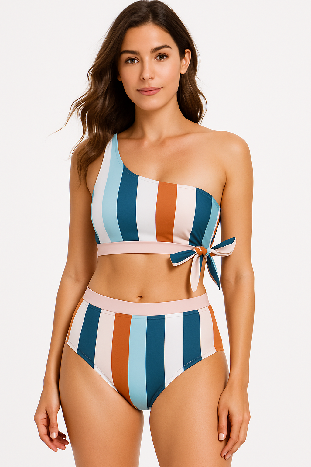 Two Piece Striped Multi-Color Bikini Swimsuit