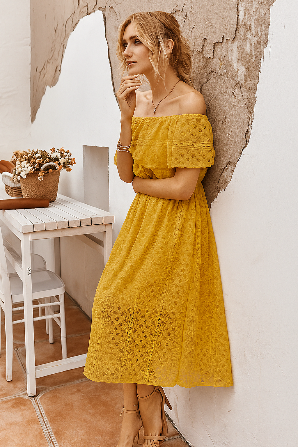 CARMEN LACE MIDI DRESS