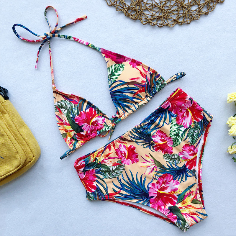 FLORAL YELLOW PARADISE HIGH-WAISTED BIKINI