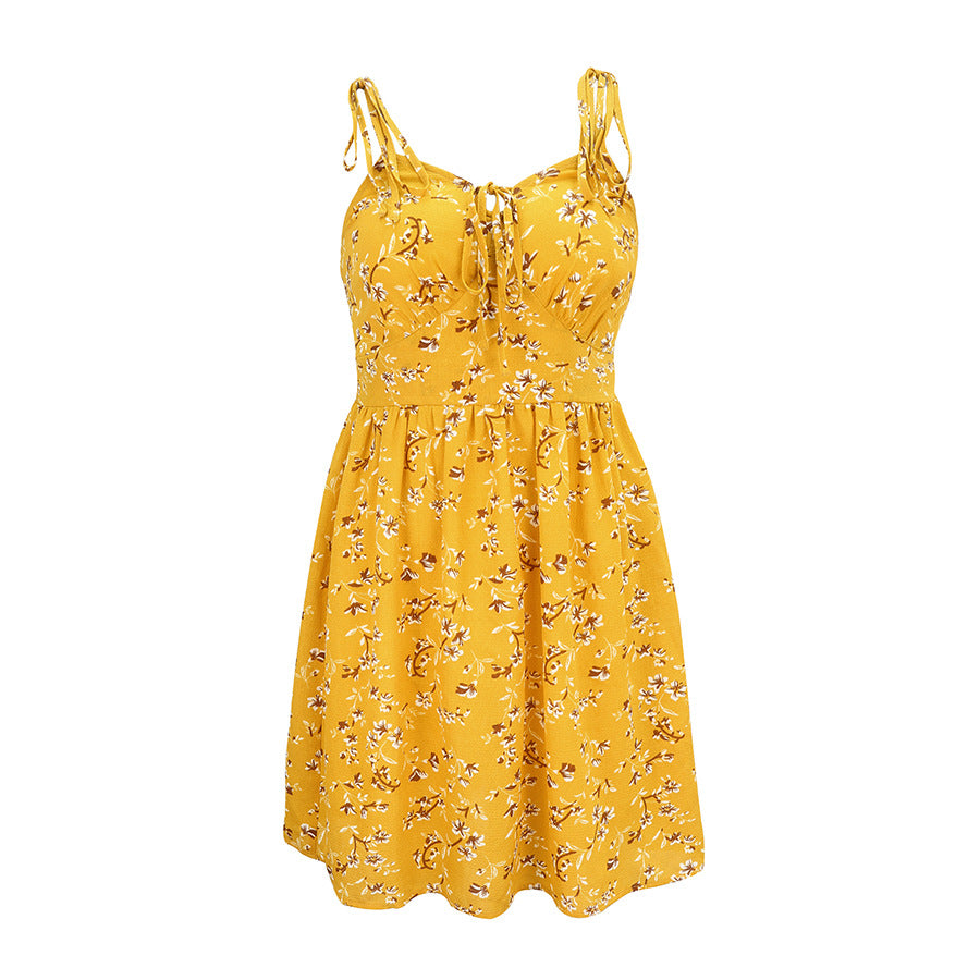 MINI FLORAL SPAGHETTI STRAP YELLOW DRESS