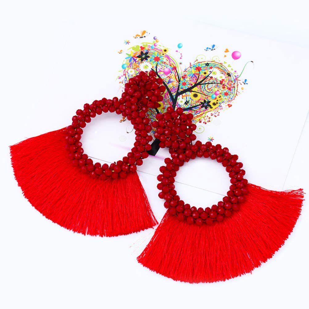 ROUND BEADED TASSEL EARRINGS