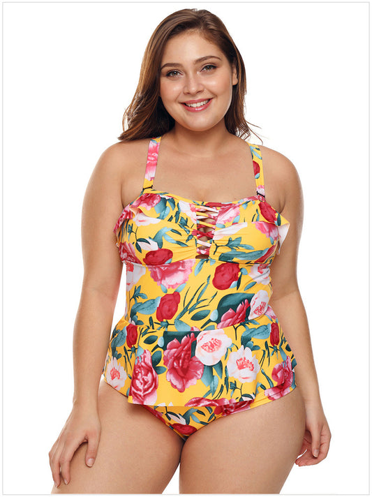 FLORAL RUFFLED PLUS SIZE ONE PIECE SWIMSUIT