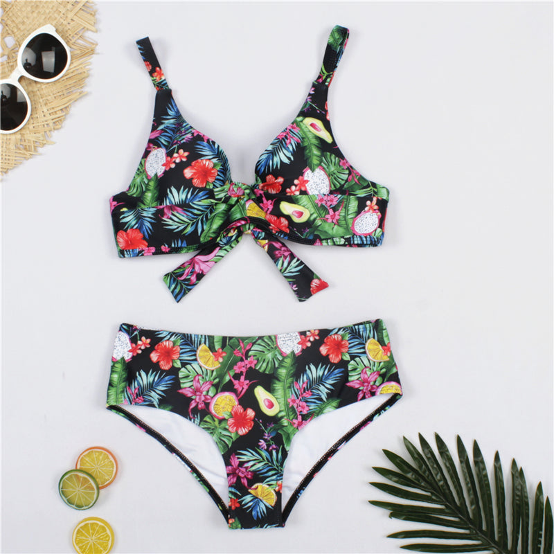 BLACK TROPIC FLORAL BIKINI SWIMSUIT