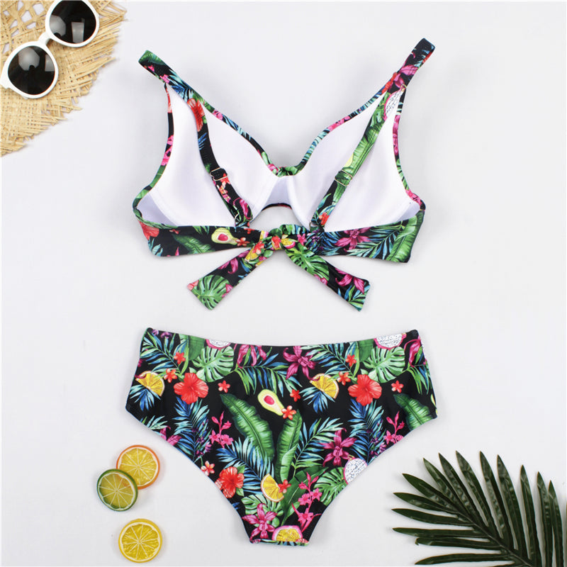 BLACK TROPIC FLORAL BIKINI SWIMSUIT