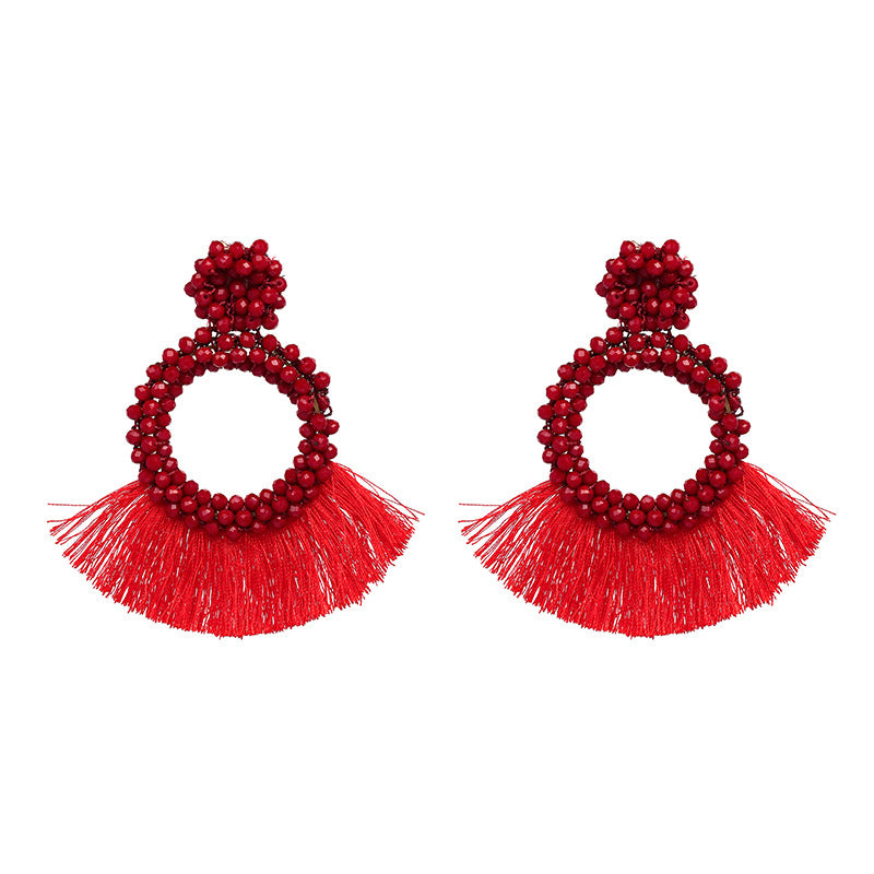 ROUND BEADED TASSEL EARRINGS