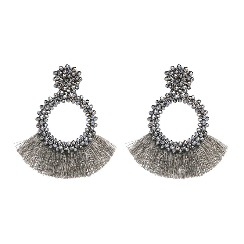 ROUND BEADED TASSEL EARRINGS