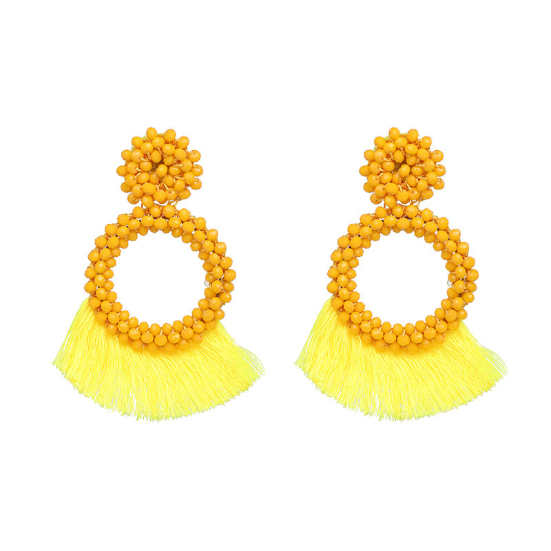 ROUND BEADED TASSEL EARRINGS