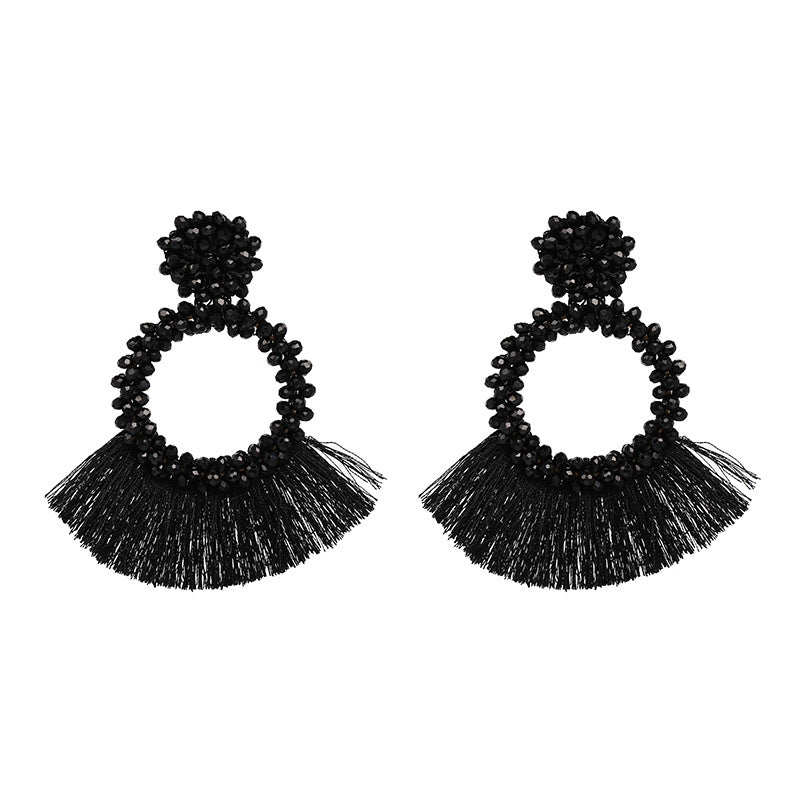 ROUND BEADED TASSEL EARRINGS
