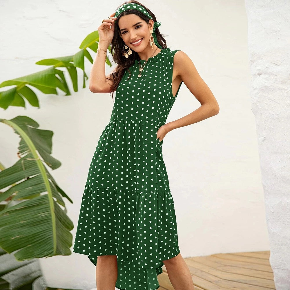 POLKA DOT RUFFLE HEM MIDI DRESS