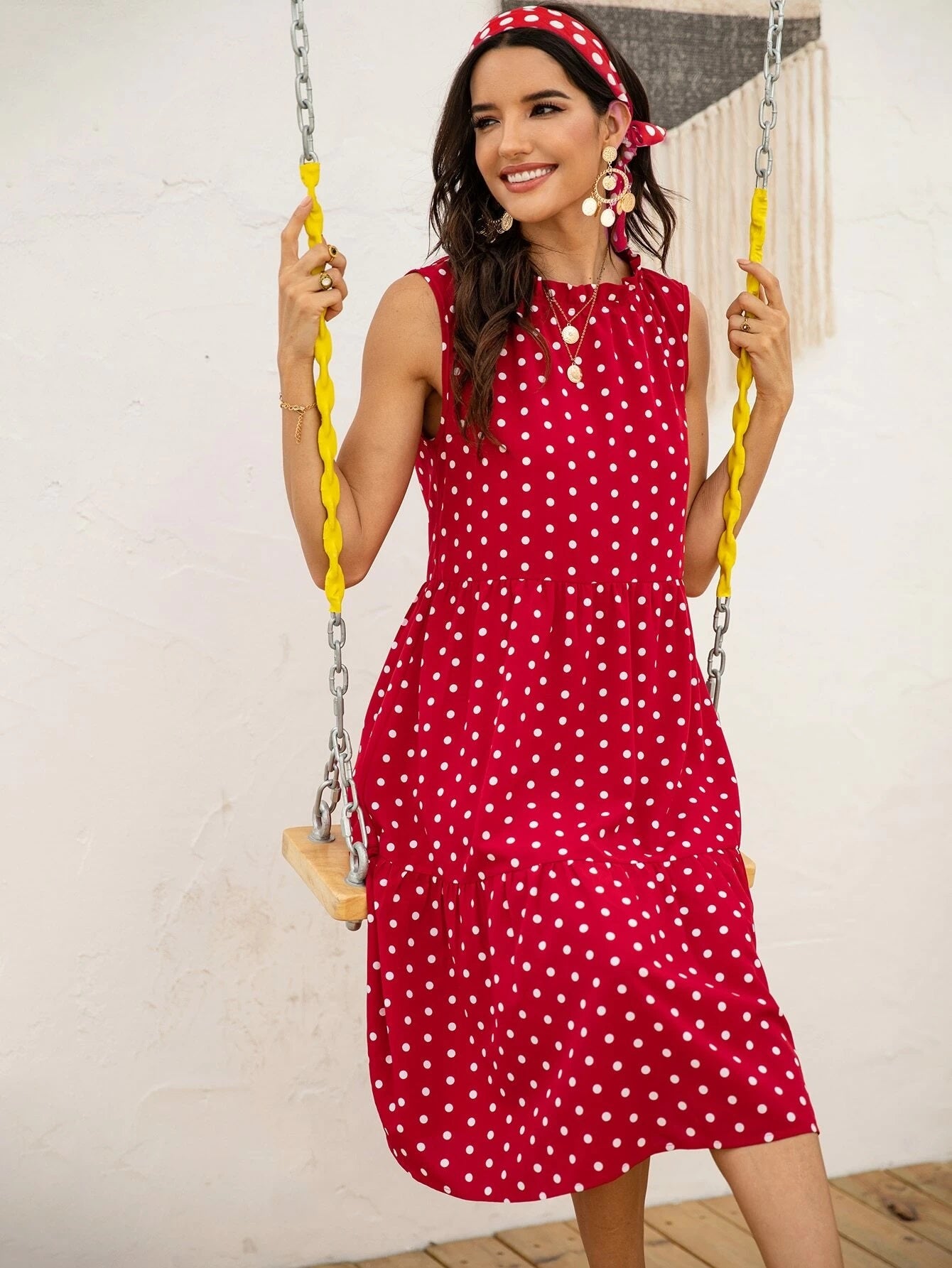 POLKA DOT RUFFLE HEM MIDI DRESS
