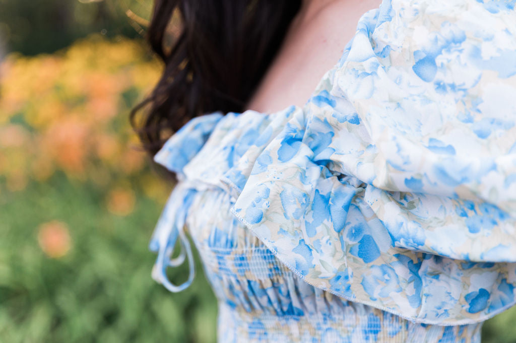Verona Floral Blue Midi Dress
