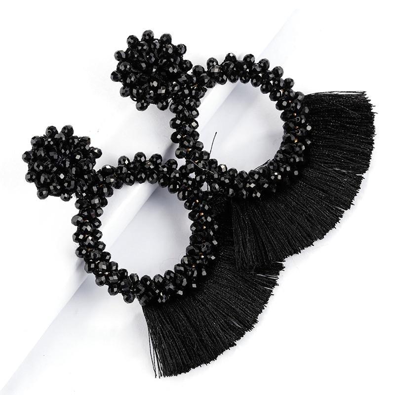 ROUND BEADED TASSEL EARRINGS