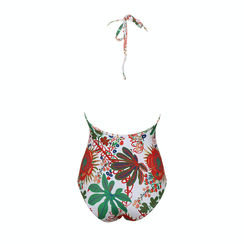 WELL LACE FLORAL HALTER ONE-PIECE SWIMSUIT