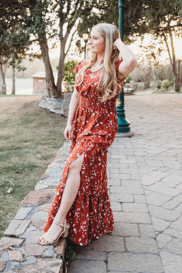 Annabelle Polka Dot Split Maxi Dress