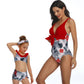 Mommy and Me 2 Piece Bikini Red Floral Swimsuit