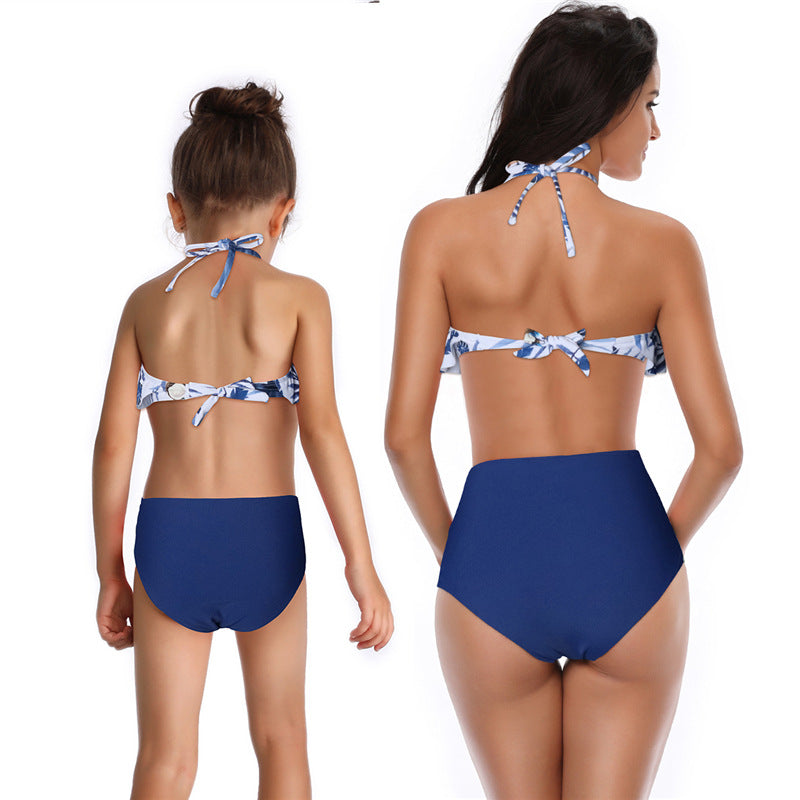 Ruffle Halter Blue Coconuts One Piece Swimsuit