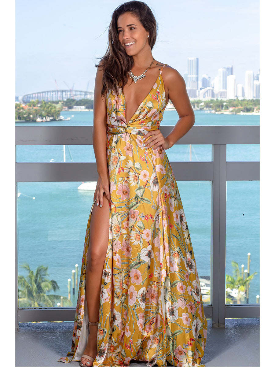 COCKTAIL FLORAL SPLIT MAXI DRESS