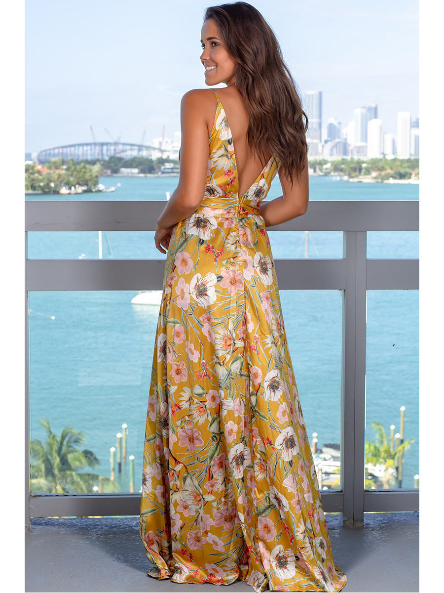 COCKTAIL FLORAL SPLIT MAXI DRESS