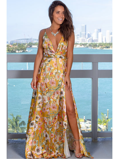 COCKTAIL FLORAL SPLIT MAXI DRESS