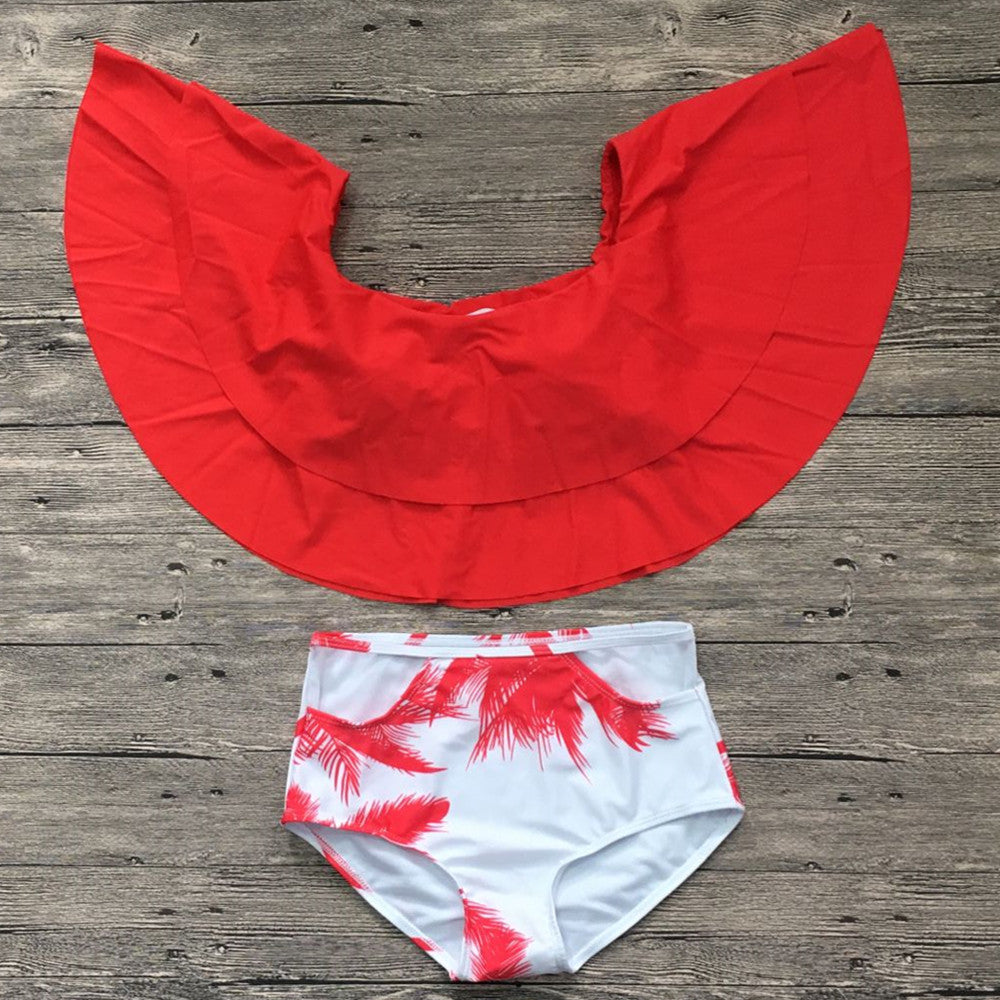 HIGH WAIST OFF SHOULDER RUFFLE BIKINI