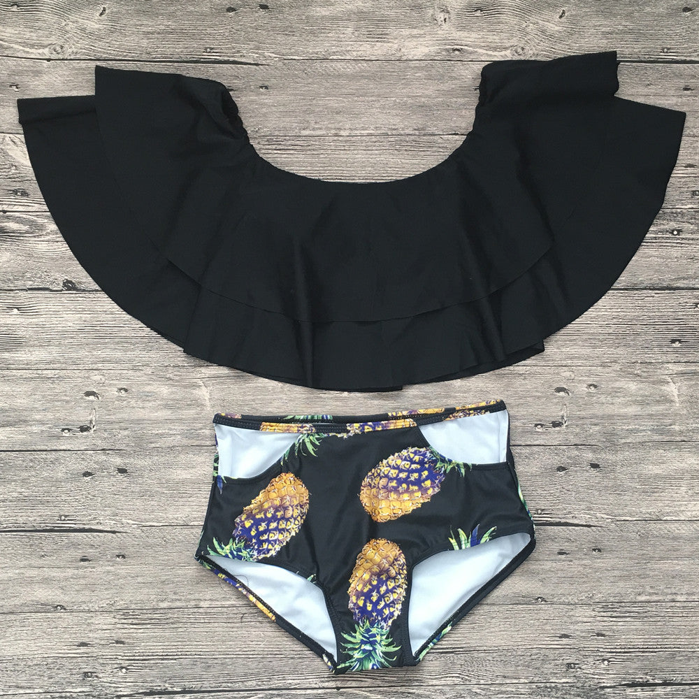 HIGH WAIST OFF SHOULDER RUFFLE BIKINI