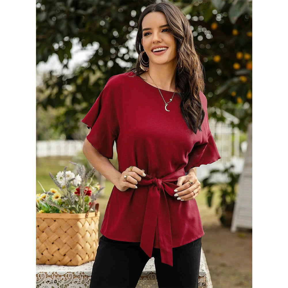 Women's Front Tie Crew Neck Blouse