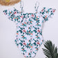 VINTAGE OFF SHOULDER RUFFLED FLORAL SWIMSUIT