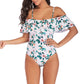 VINTAGE OFF SHOULDER RUFFLED FLORAL SWIMSUIT
