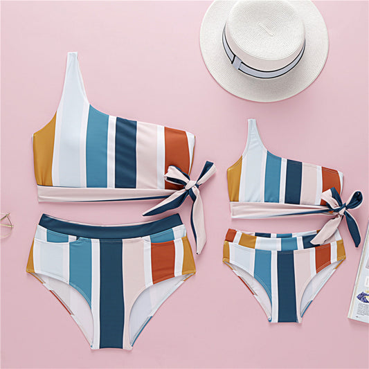 Two Piece Striped Multi-Color Bikini Swimsuit