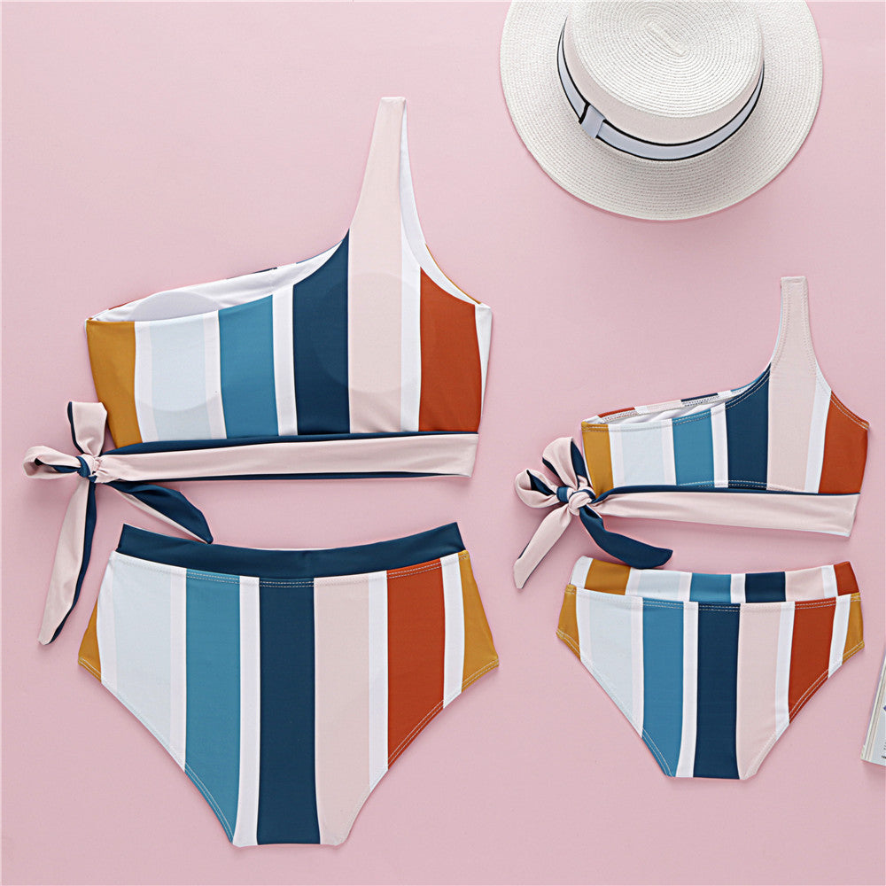 Two Piece Striped Multi-Color Bikini Swimsuit