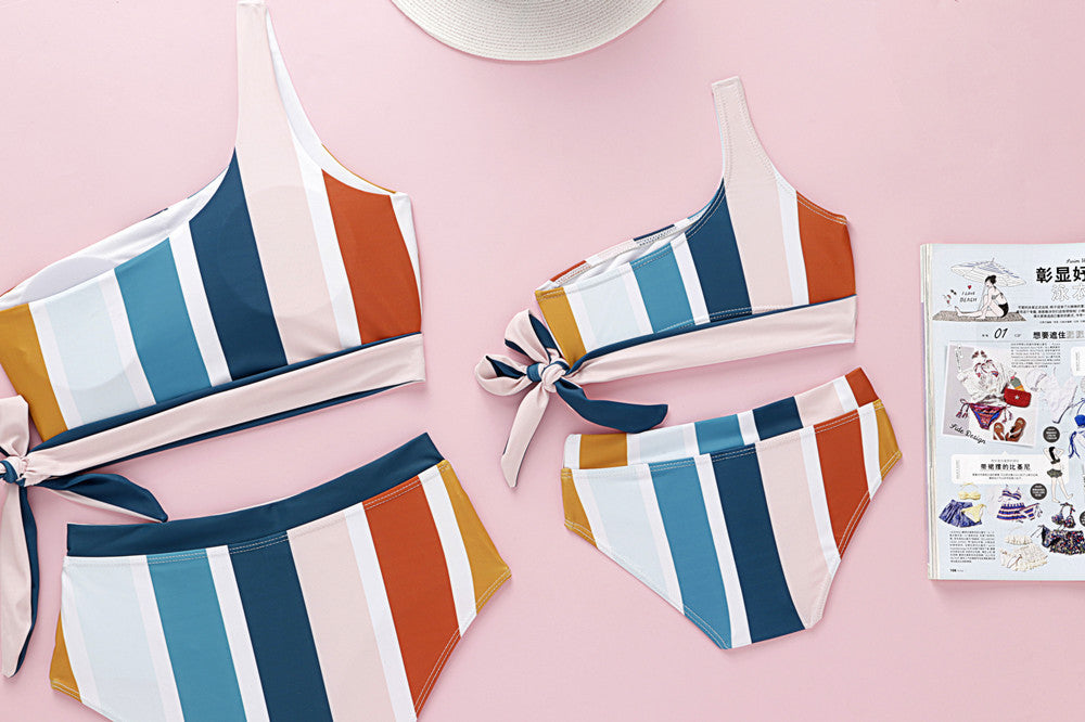 Two Piece Striped Multi-Color Bikini Swimsuit