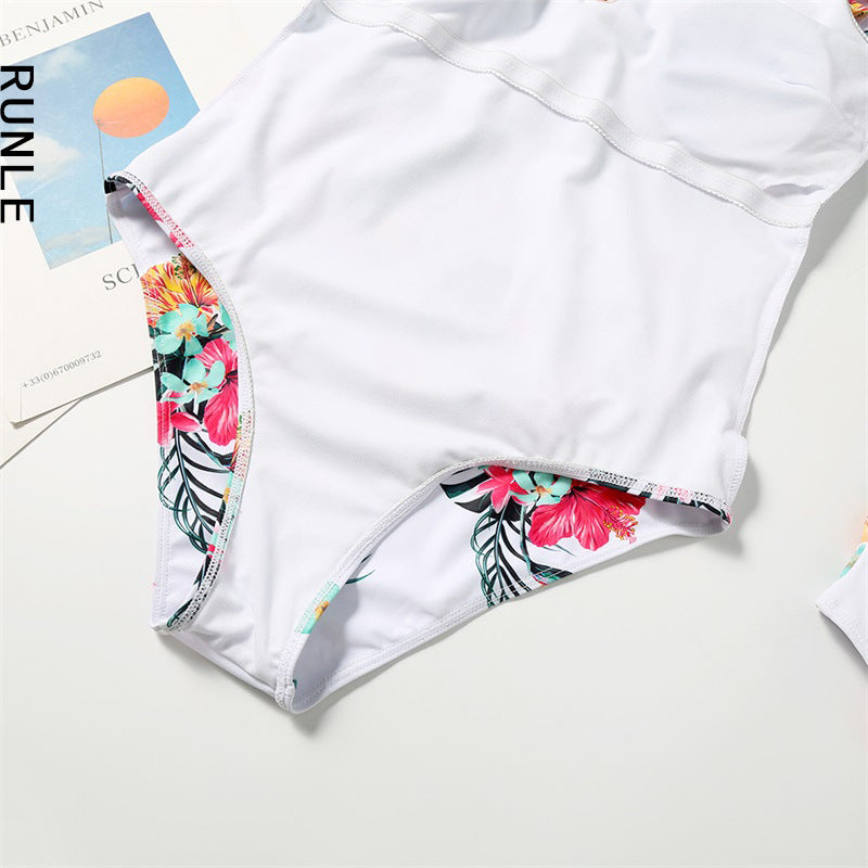 One Piece Ruffle White Floral Swimsuit