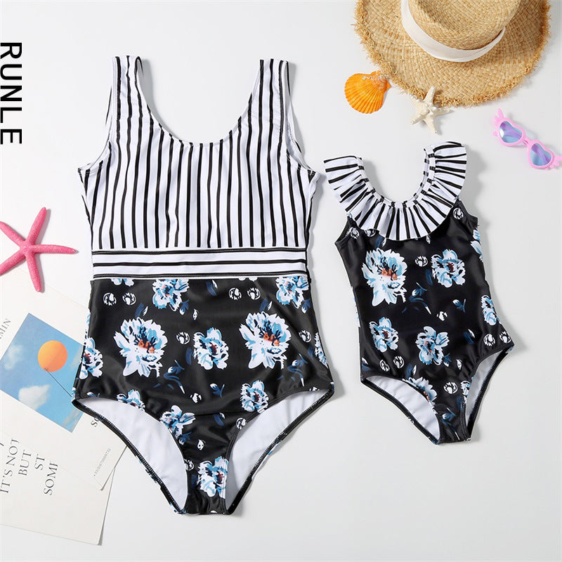 Black Floral One Piece Swimsuit