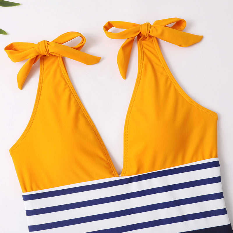 Color Block Yellow/Black One Piece Swimsuit