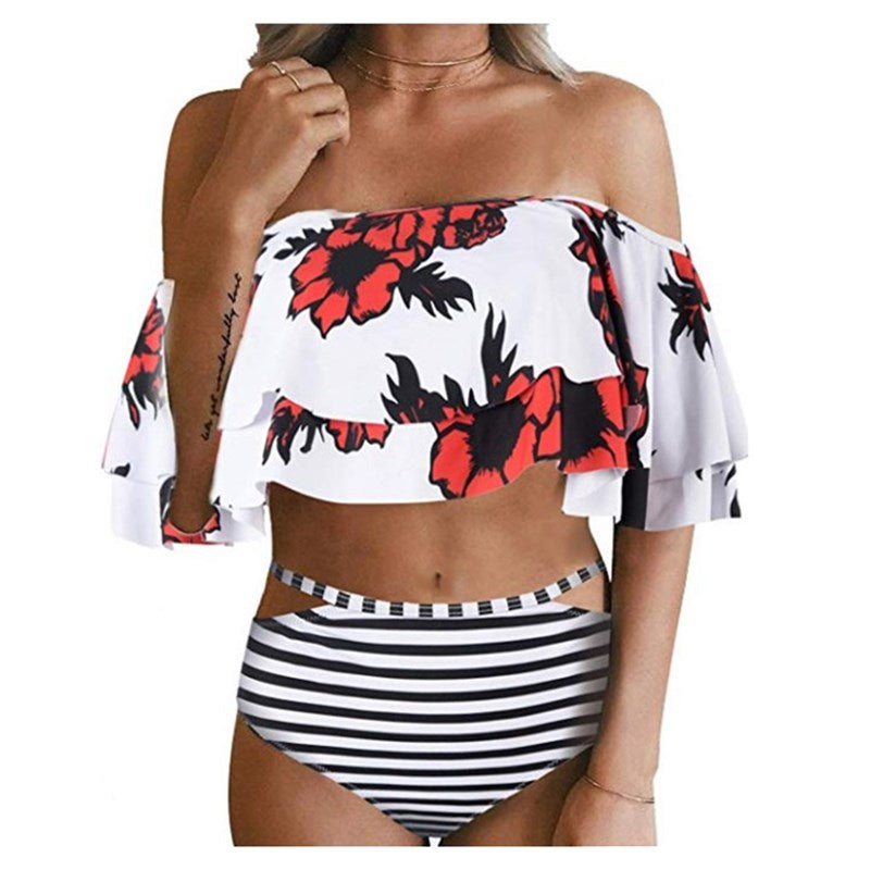 HIGH WAIST OFF SHOULDER RUFFLE BIKINI