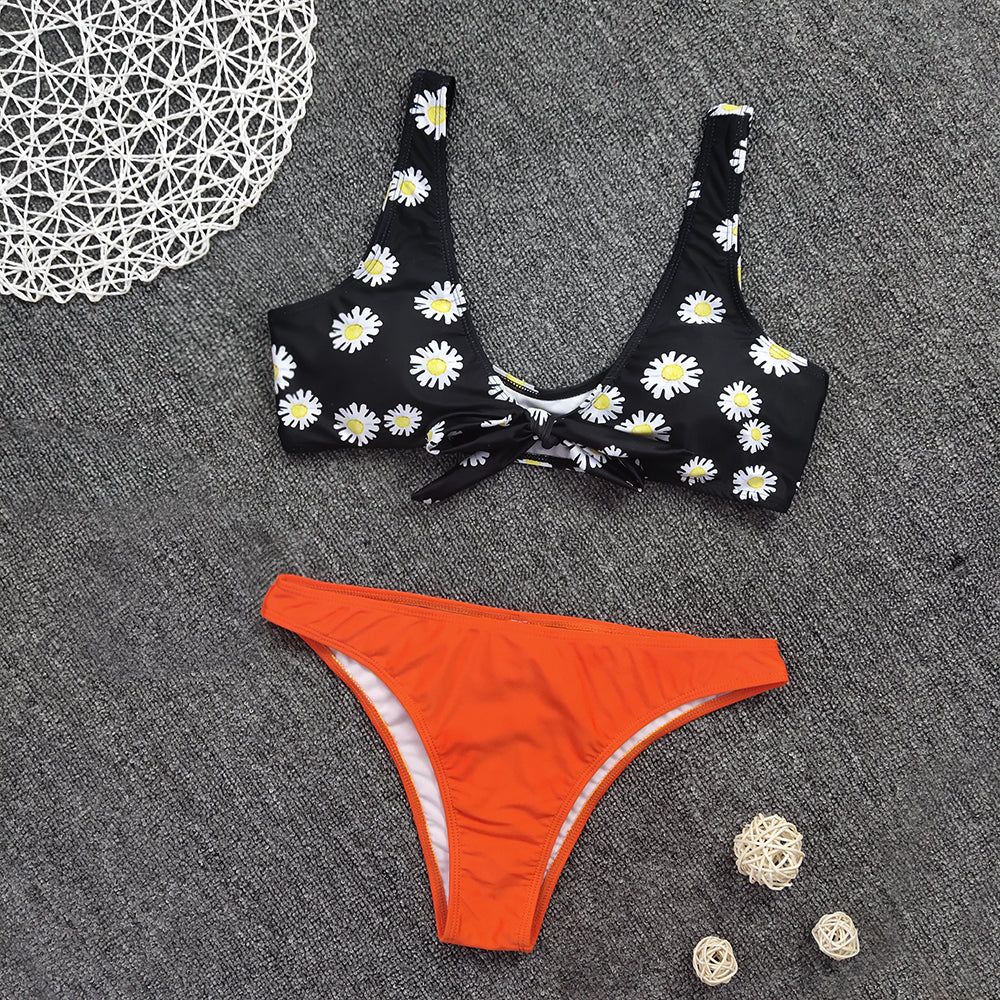 Women 2-Piece Bikini Swimsuit Orange/Black