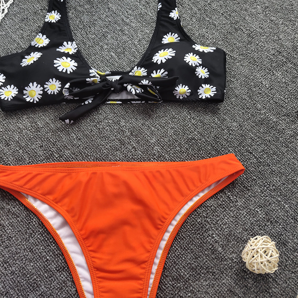 Women 2-Piece Bikini Swimsuit Orange/Black