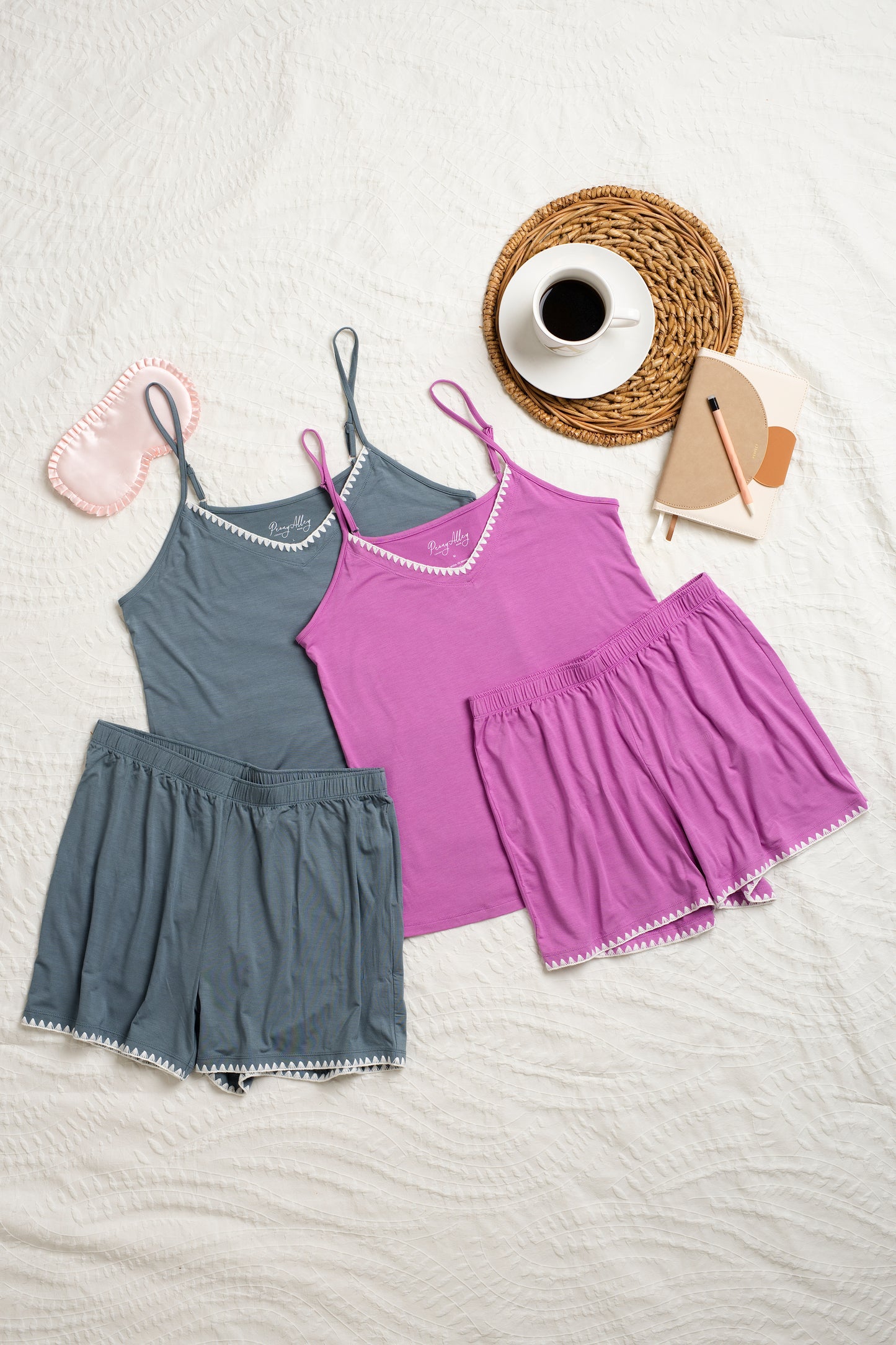 Women Modal Cami Set – Embroidered Summer Pajamas French Blue