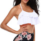 Two Piece Ruffle White/Black Floral Bikini Swimsuit