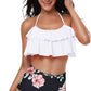 Two Piece Ruffle White/Black Floral Bikini Swimsuit