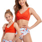 Mommy and Me 2 Piece Bikini Orange Floral Swimsuit