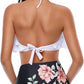 Two Piece Ruffle White/Black Floral Bikini Swimsuit