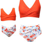 Mommy and Me 2 Piece Bikini Orange Floral Swimsuit