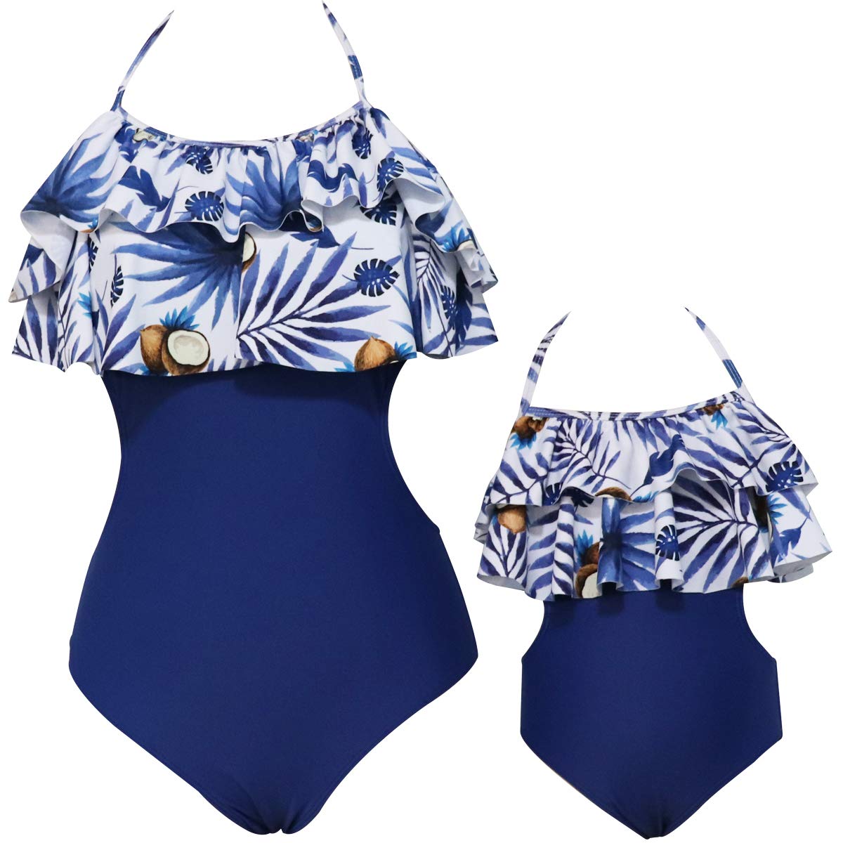 Ruffle Halter Blue Coconuts One Piece Swimsuit