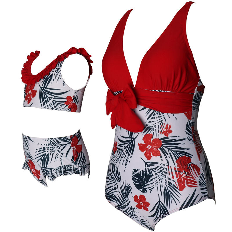 Mommy and Me 2 Piece Bikini Red Floral Swimsuit